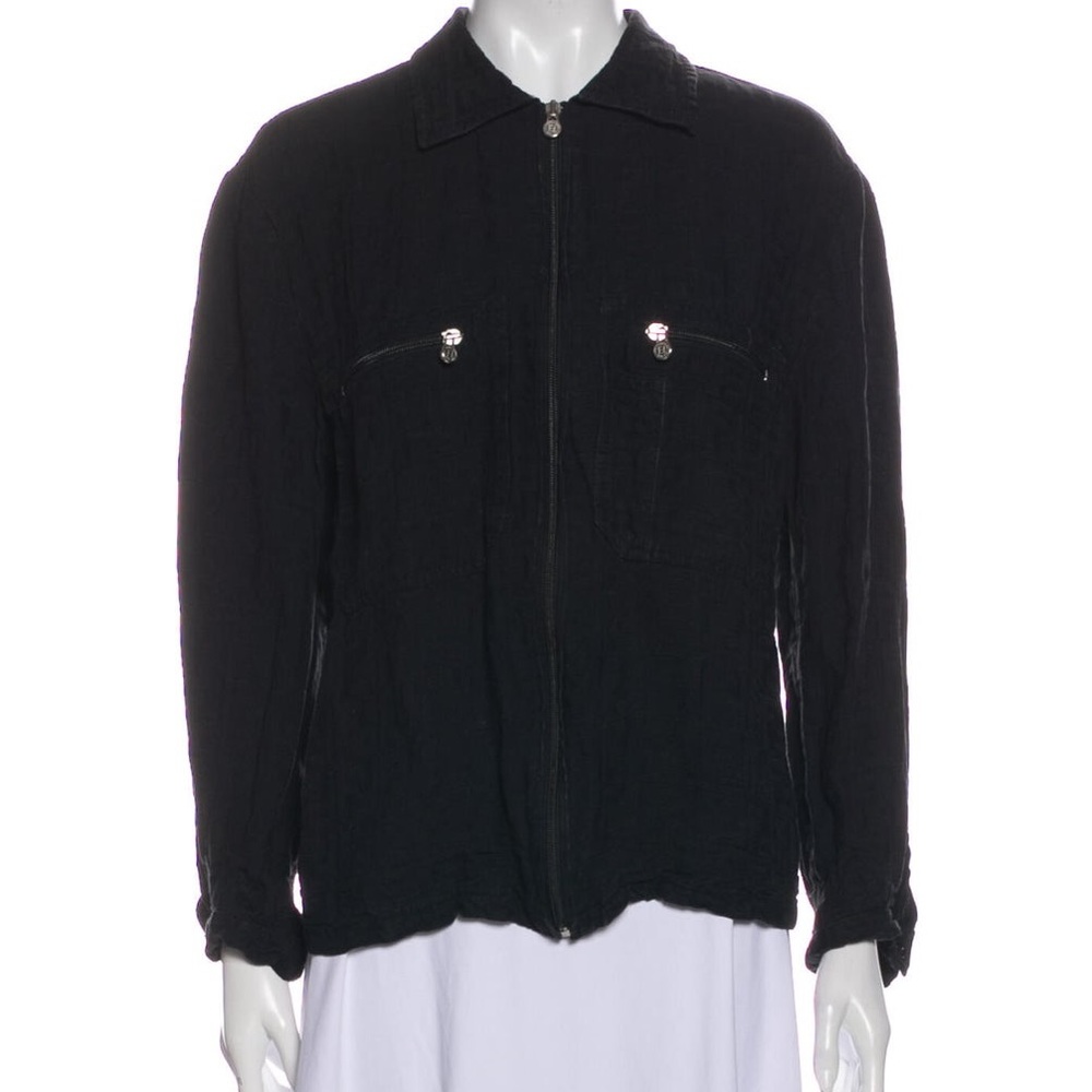Fendi Vintage FF Monogram Logo Bomber Jacket Linen Oversized Zip Up Zucca XL